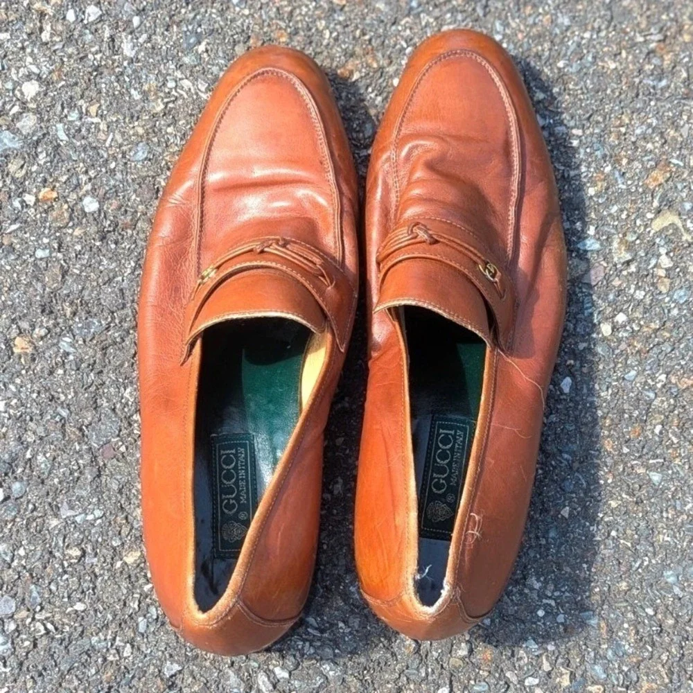Vintage Gucci Horsebit Loafers Brown Leather GG Made in Italy EU 43 M